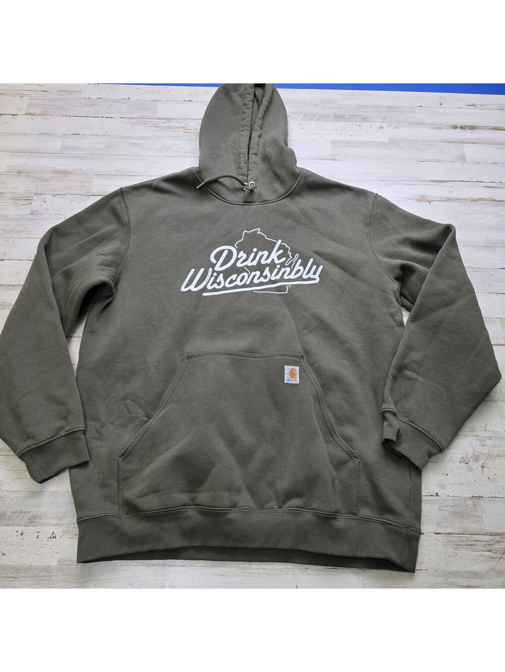 Drink Wisconsinbly Hoodie Sweatshirt - Carhartt K121 - Men's XL Wisconsin Beer